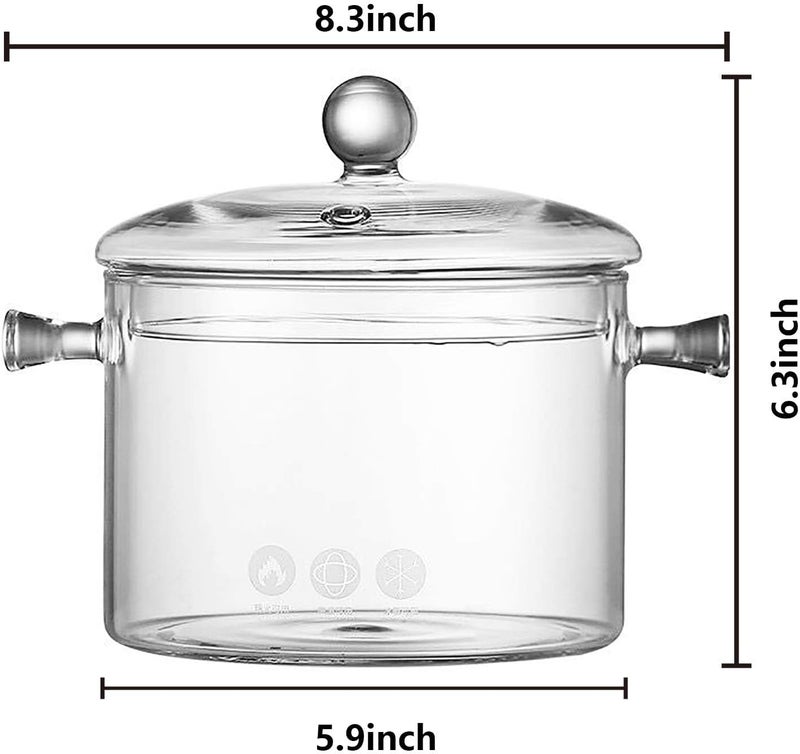 Miecux Glass Cooking Pot - 1.5L/50OZ Glass Saucepan Heat-Resistant Borosilicate Glass Handmade Cookware Set stovetop Pot - Safe for Pasta Noodle, Soup, Milk, Tea,salad (1.5L/50OZ) - Image 2